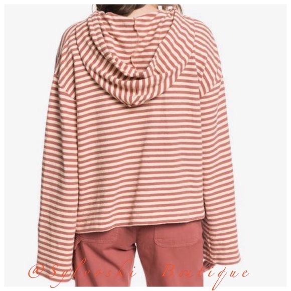 🔥 Roxy Get Casual Striped Hooded Sweatshirt NWT - Picture 4 of 6